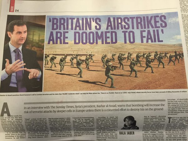 Assad: "Europe, not Syria, has become the incubator for terrorism now threatening the West."
