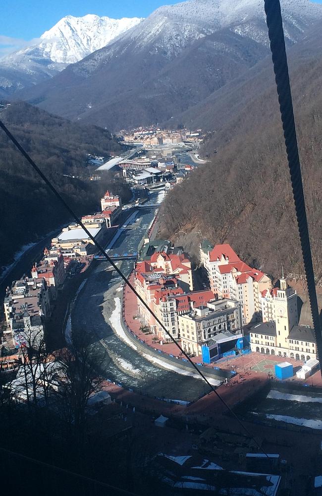 Rosa Khutor occupies every inch of available space in the narrow river valley.