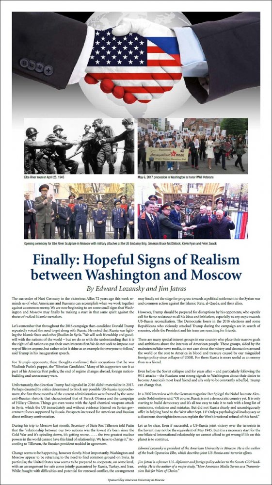 Finally: Hopeful Signs of Realism between Washington and Moscow