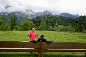 President Barack Obama talks with German Chancellor Angela Merkel at the G7 Summit at Schloss Elmau in Bavaria, Germany, June 8, 2015. (Official White House Photo by Pete Souza)