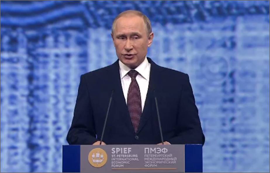 Vladimir Putin speaks on the Russian economy to St Petersburg economic forum